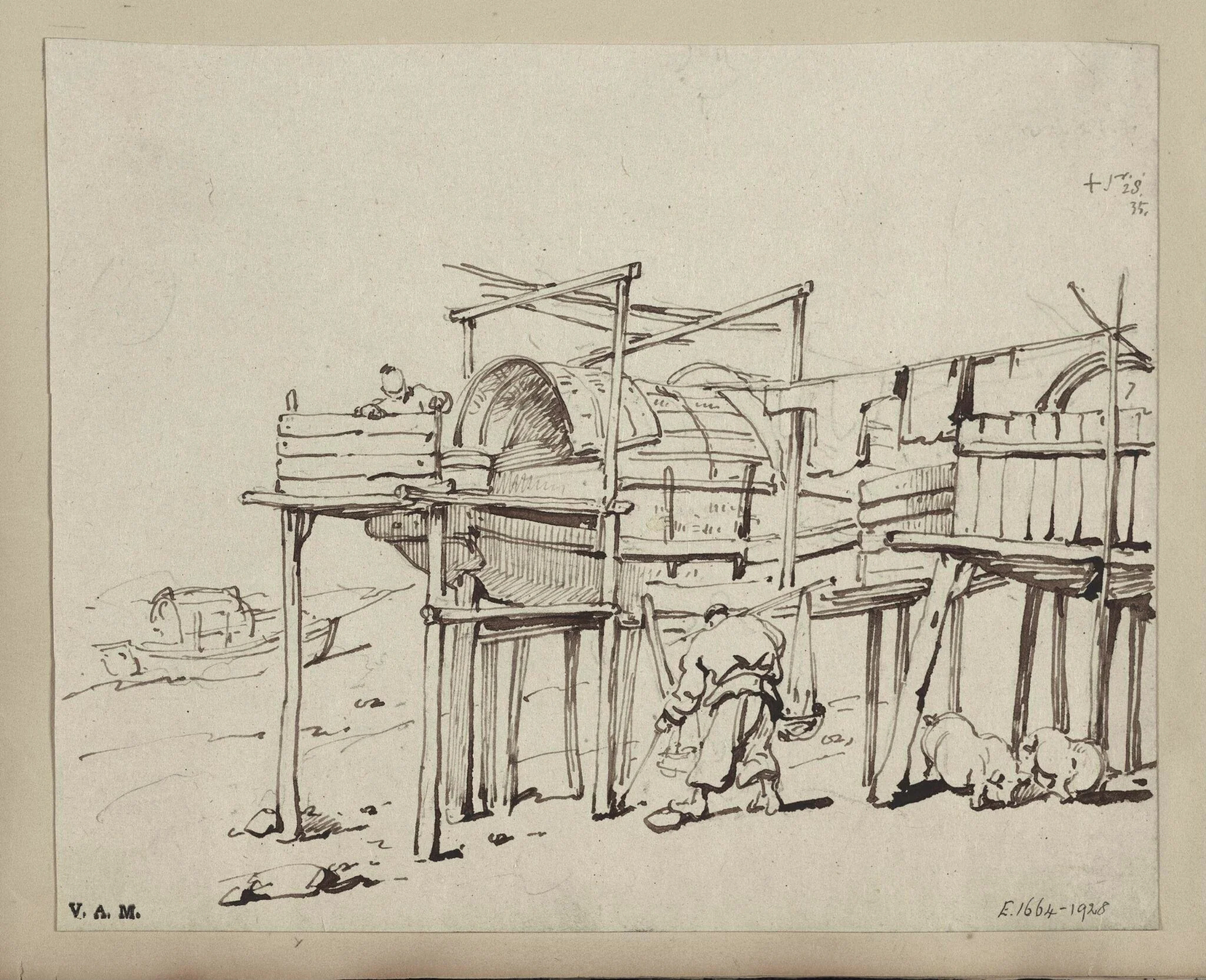 Tanka boats raised on stilts, Macau, detail