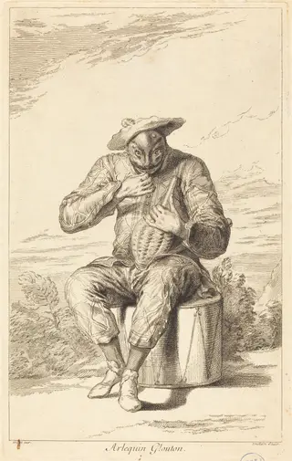 Arlequin Glouton, by François Joullain, ink, 1730