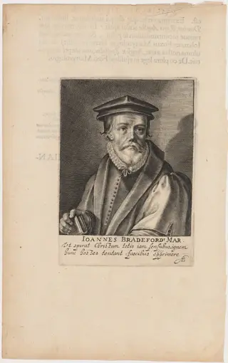 John Bradford, Protestant Martyr, by Willem de Passe, ink, 1620