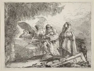 The Flight, Holy Family Walking with Angel, by Giovanni Domenico Tiepolo, ink, 1753