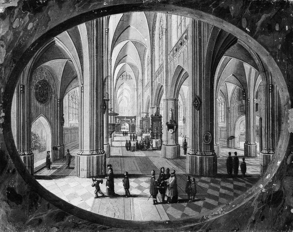 Interior of a Gothic Church by Day, by Pieter Neefs the Elder, oil, 1637