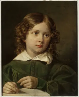 Portrait of a writing child, by Jan Nepomucen Głowacki, oil, 1840
