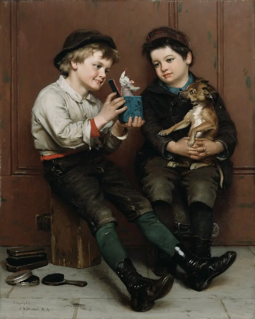 A Surprise Party, by John George Brown, oil, 1894