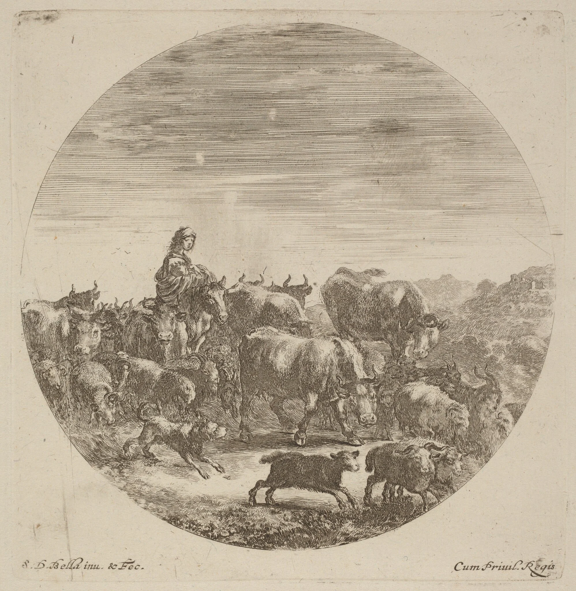 Peasant Seated on a Horse with Cows, Sheep, and Goats, detail