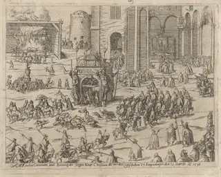 Kirchen Cermonien und Krönung des Zweigen Königs Christiani der Vierden... (Church Ceremonies and Coronation of the Eternal King Christian IV in Copenhagen on August 29, 1596, by Philipp Uffenbach, ink, 1596