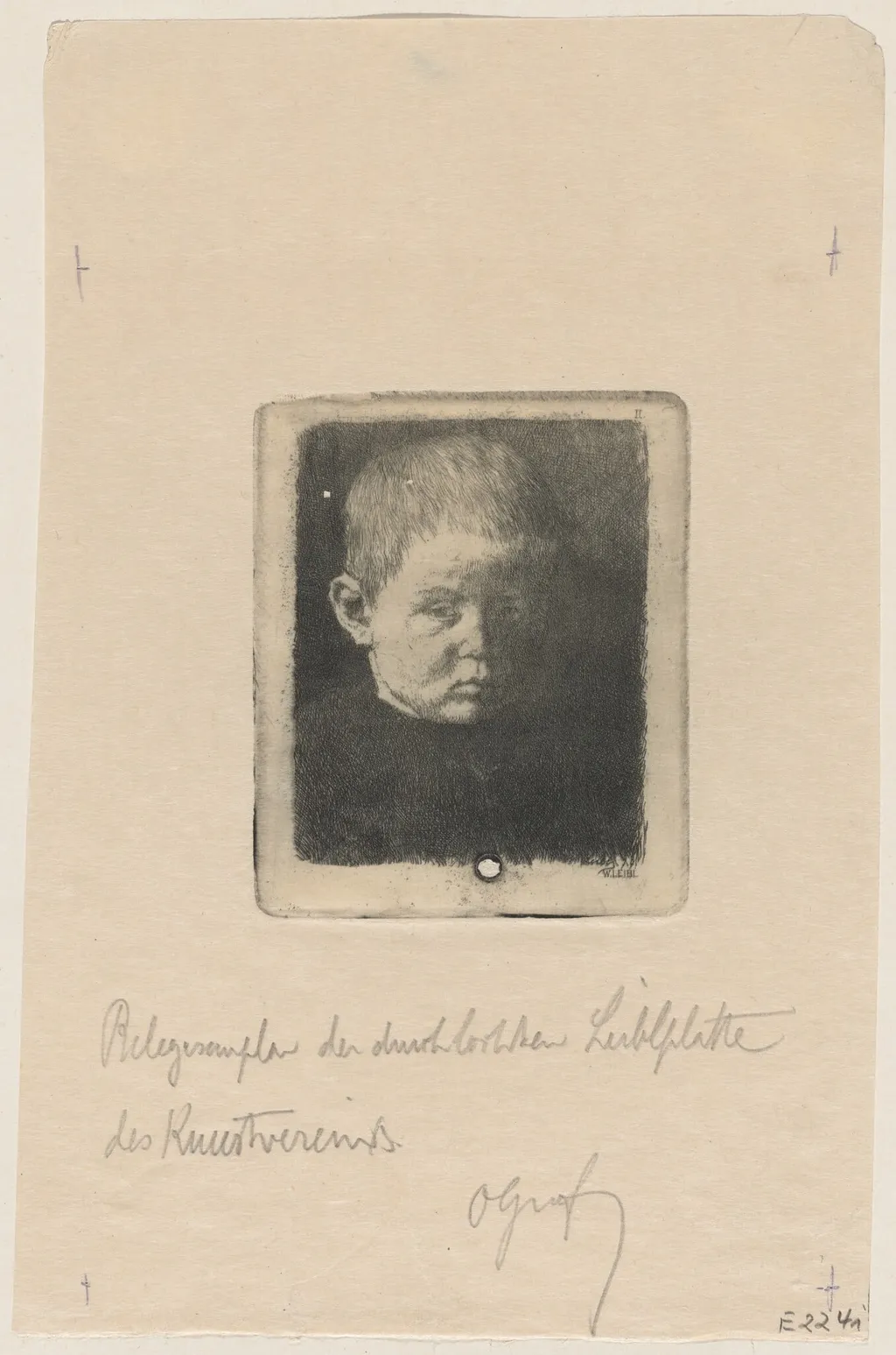 Head of a Boy, by Wilhelm Leibl, ink, 1874