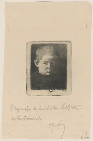 Head of a Boy, by Wilhelm Leibl, ink, 1874