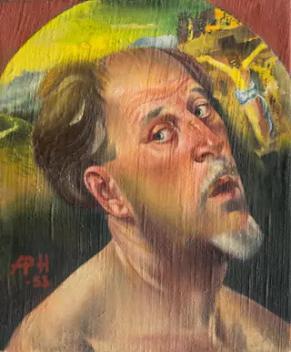AUTOPORTRET CU CRIST, by Alexandru Phoebus, unspecified, 1953