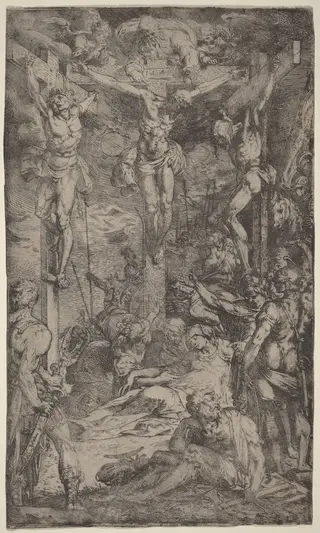 The Crucifixion, by Bernardino Poccetti, ink, 1580