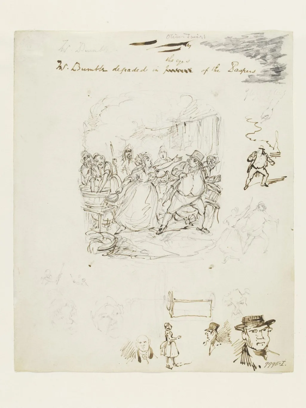 Mr Bumble degraded in the eyes of the paupers, by George Cruikshank, 1842