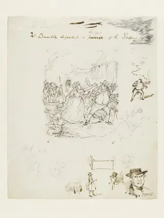 Mr Bumble degraded in the eyes of the paupers, by George Cruikshank, 1842