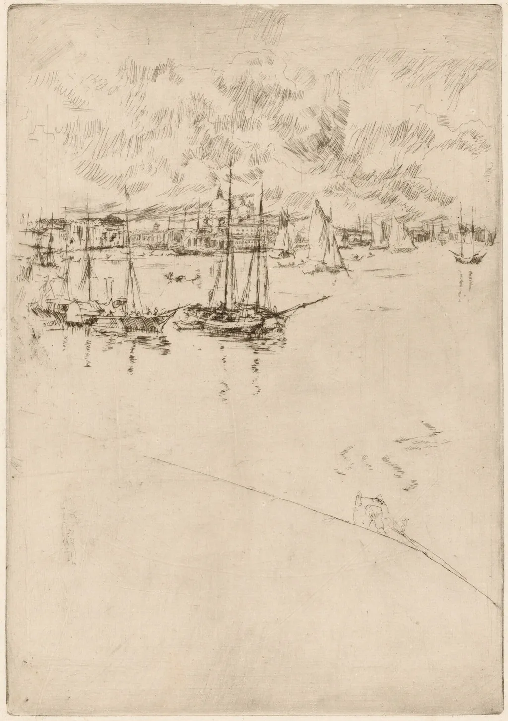 The Steamboat, Venice, by James McNeill Whistler, ink, 1880