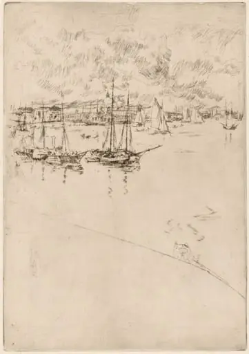 The Steamboat, Venice, by James McNeill Whistler, ink, 1880