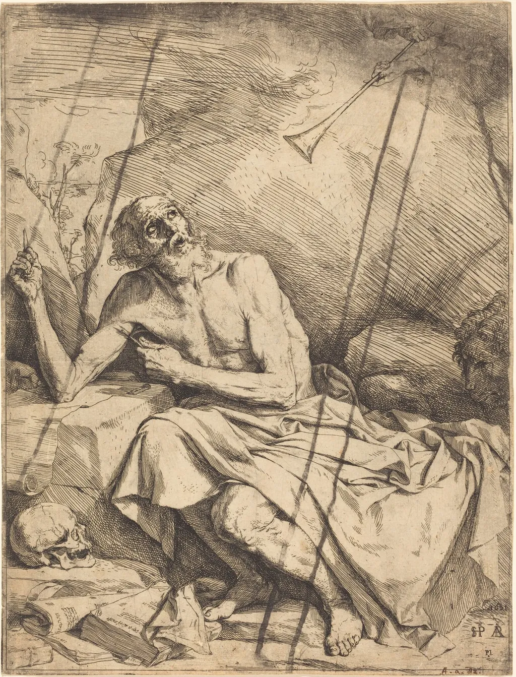Saint Jerome Hearing the Trumpet of the Last Judgment, by Jusepe de Ribera, ink, 1621