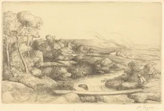 Footbridge (La passerelle), by Alphonse Legros, ink, 1874