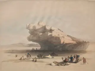 Approach to Petra, an Ancient Watch Tower Commanding the Valley of El Chor, by David Roberts, 1839