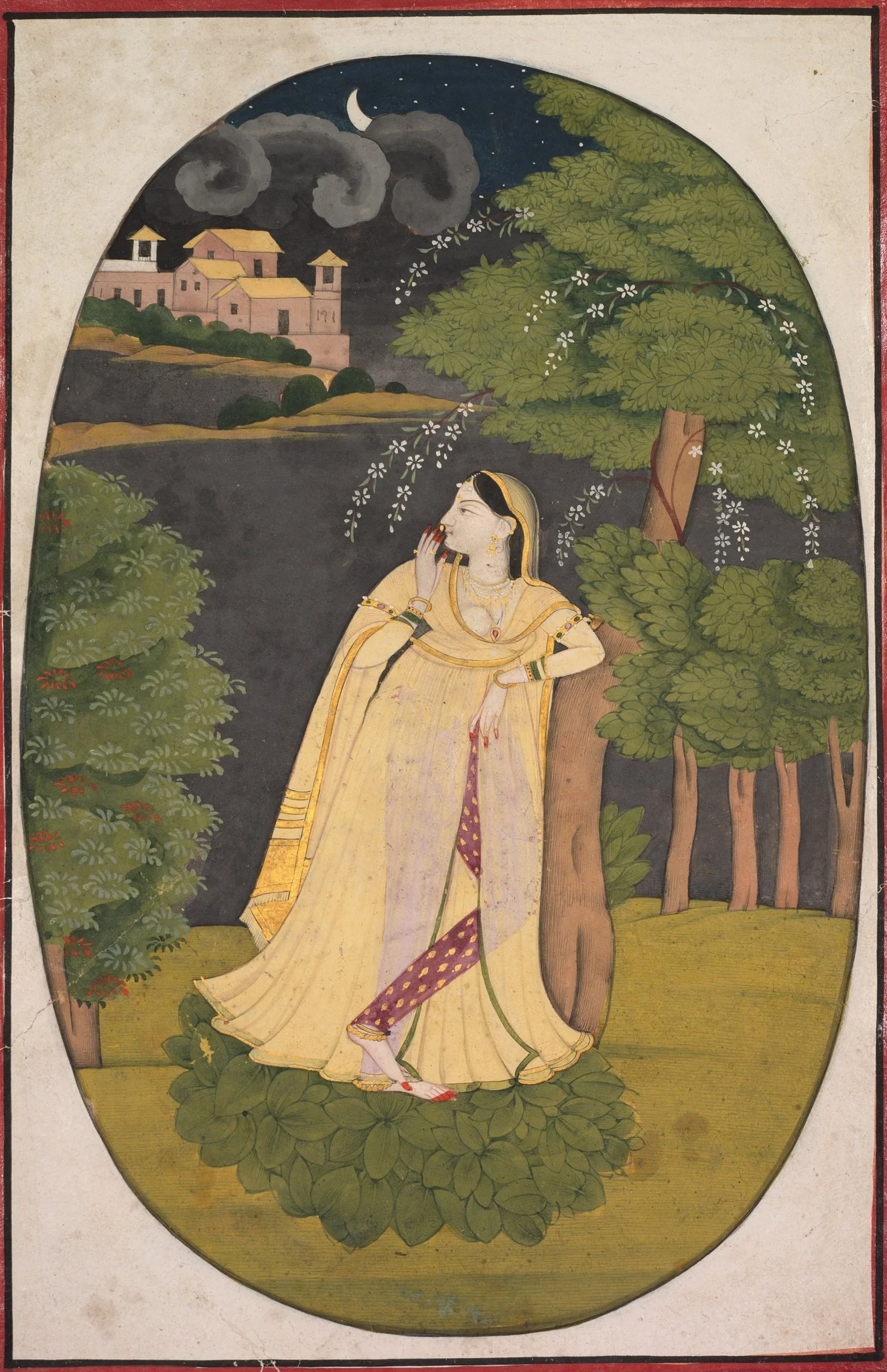 The Heroine Who Waits Anxiously for Her Absent Lover (Utka Nayika), detail