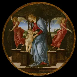 Virgin and Child with Two Angels, by Sandro Botticelli, tempera, 1490