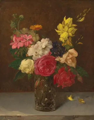 Flowers in a Cut Glass Vase, by William Perkins Babcock, oil, 185
