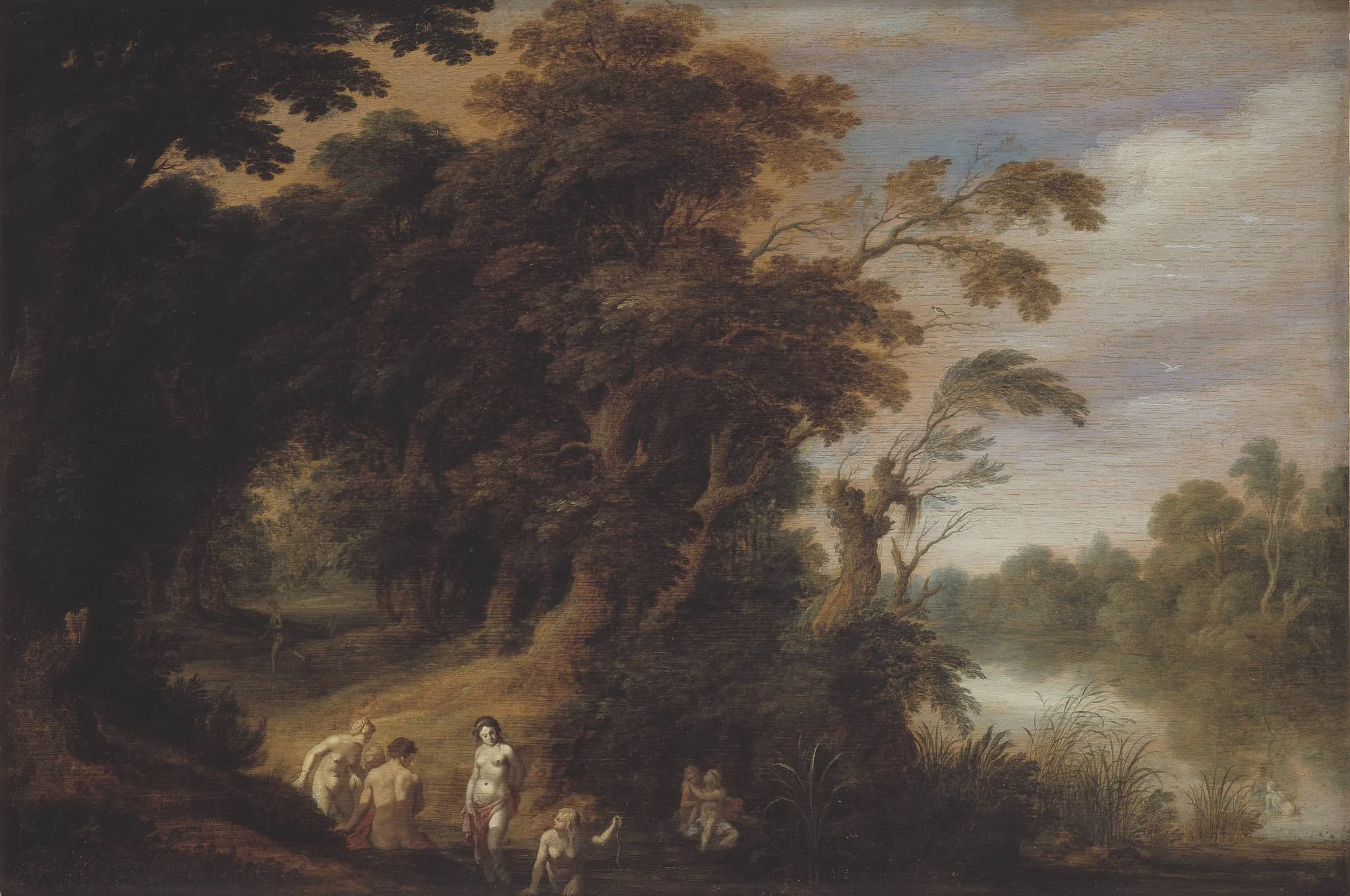 Wooded Landscape with Bathing Nymps, detail