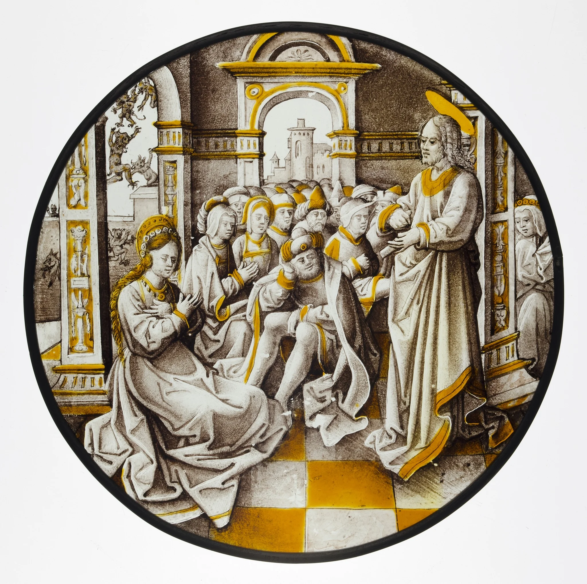 Roundel with Christ and the Adulterous Woman, detail
