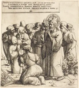 The Raising of Lazarus, by Augustin Hirschvogel, ink, 1545