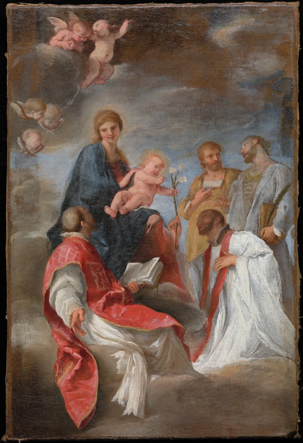 The Madonna and Child with Saints Ignatius of Loyola, Francis Xavier, Cosmas and Damian, by Andrea Sacchi, oil, 1629