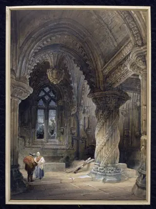 The Prentice Pillar, Roslin Chapel, by David Roberts, watercolor, 1830
