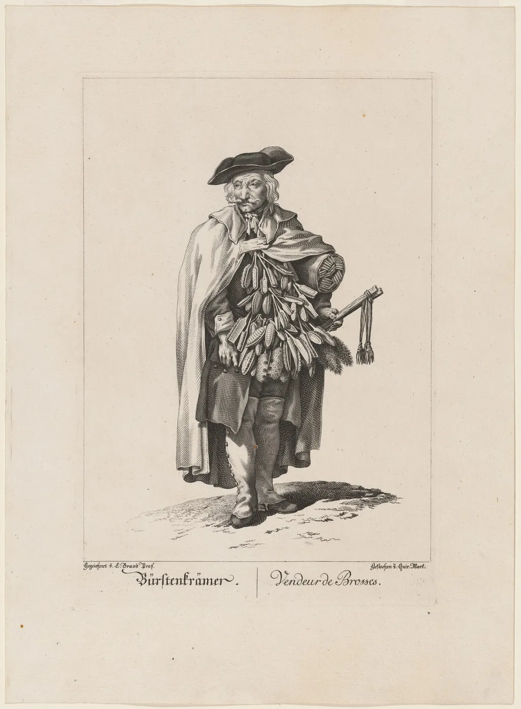 Bürstenkrämer/Vendeur de Brosses (Brush Seller), by Quirin Mark, ink, 1775