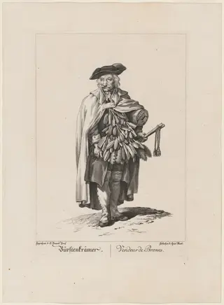 Bürstenkrämer/Vendeur de Brosses (Brush Seller), by Quirin Mark, ink, 1775