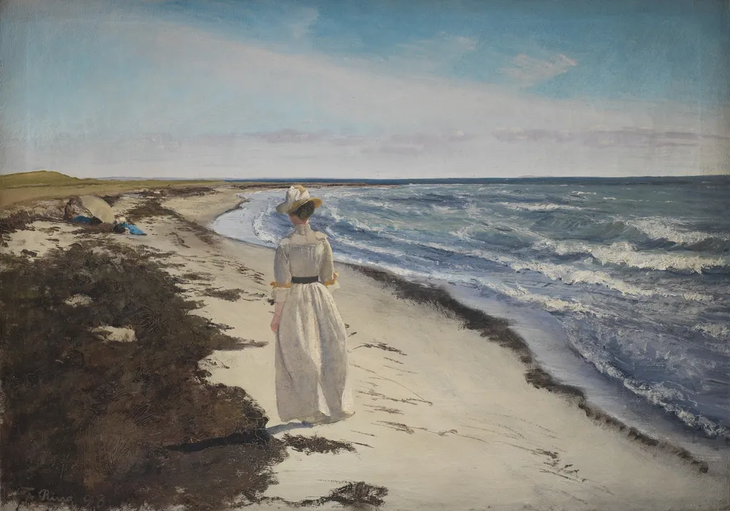 Lady at Karrebæksminde Beach, Zealand, by Laurits Andersen Ring, oil, 1900