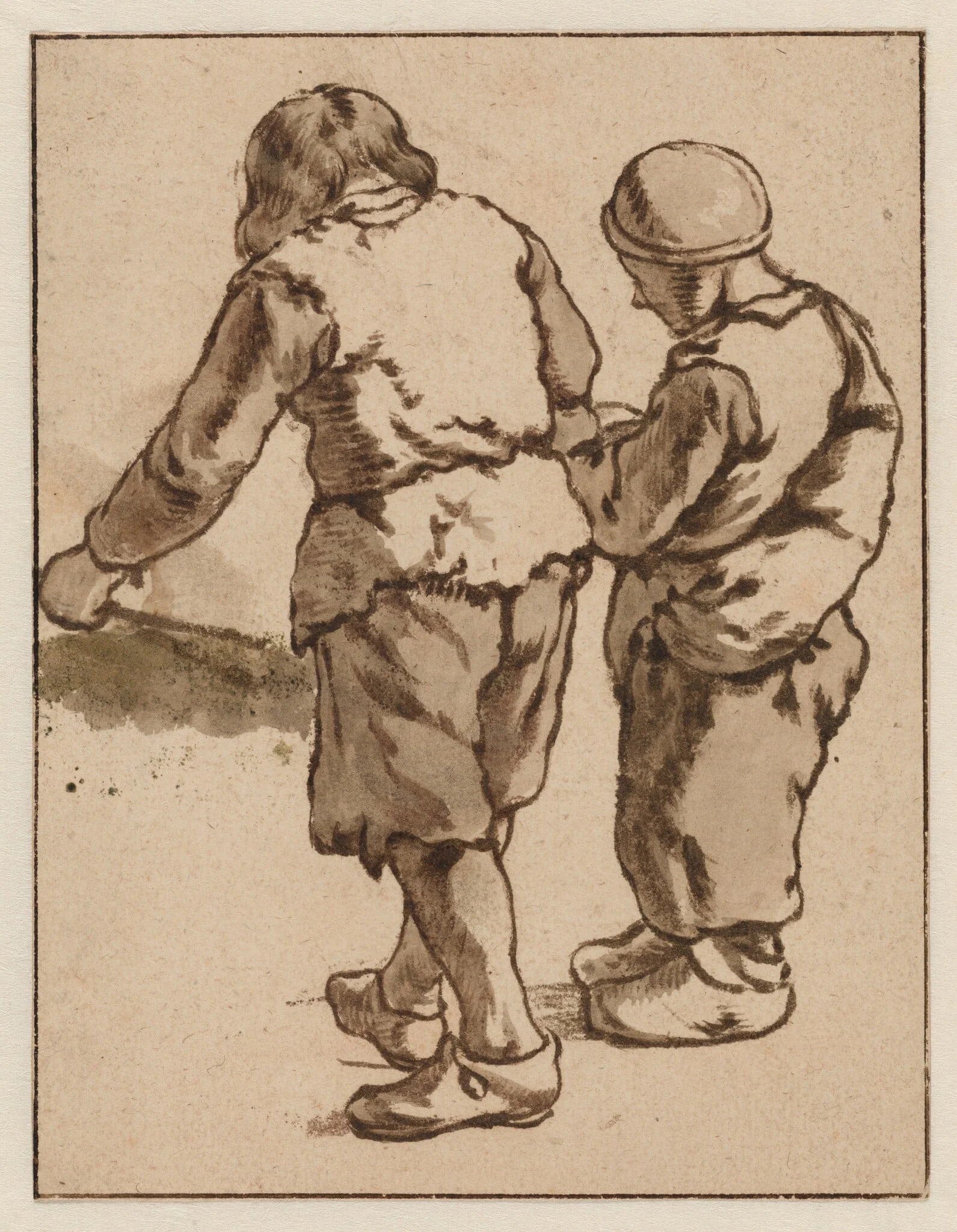 Two Boys Standing with Backs Turned, detail