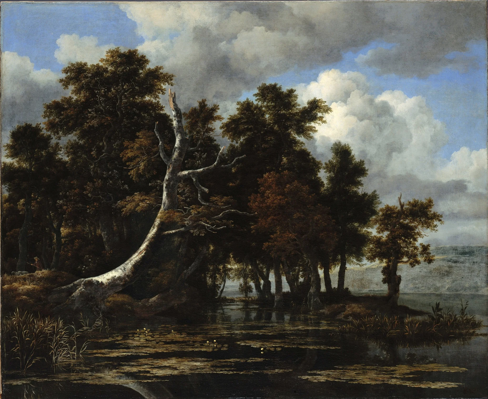Oaks at a lake with Water Lilies, detail