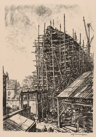 On the Clyde, 1917-1918:  Building a Liner at Greenock, by Muirhead Bone, 1918