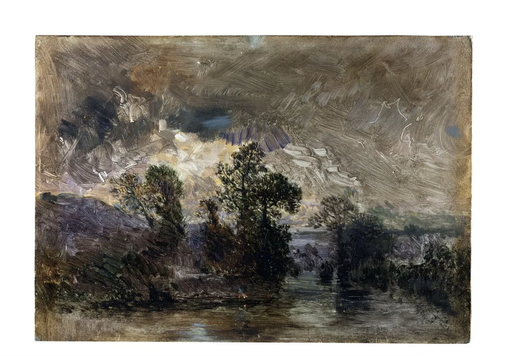 Landscape with a Stormy Sky, by Pierre-Etienne-Théodore Rousseau, oil, 1842