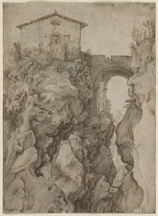 Ponte San Rocco at Tivoli, by Willem van Nieulandt II, 1618