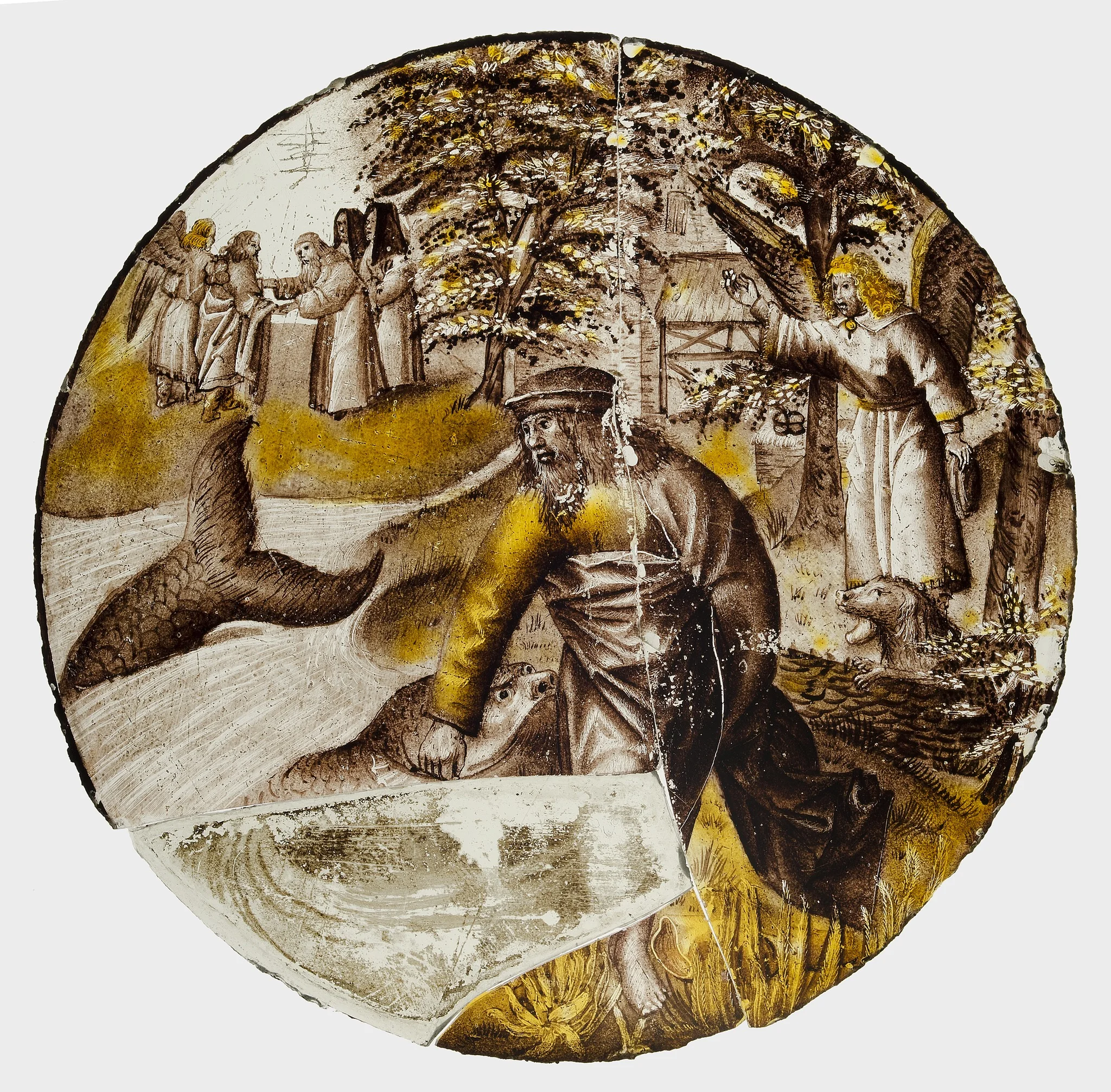 Roundel with Tobias Drawing the Fish from the Water, detail