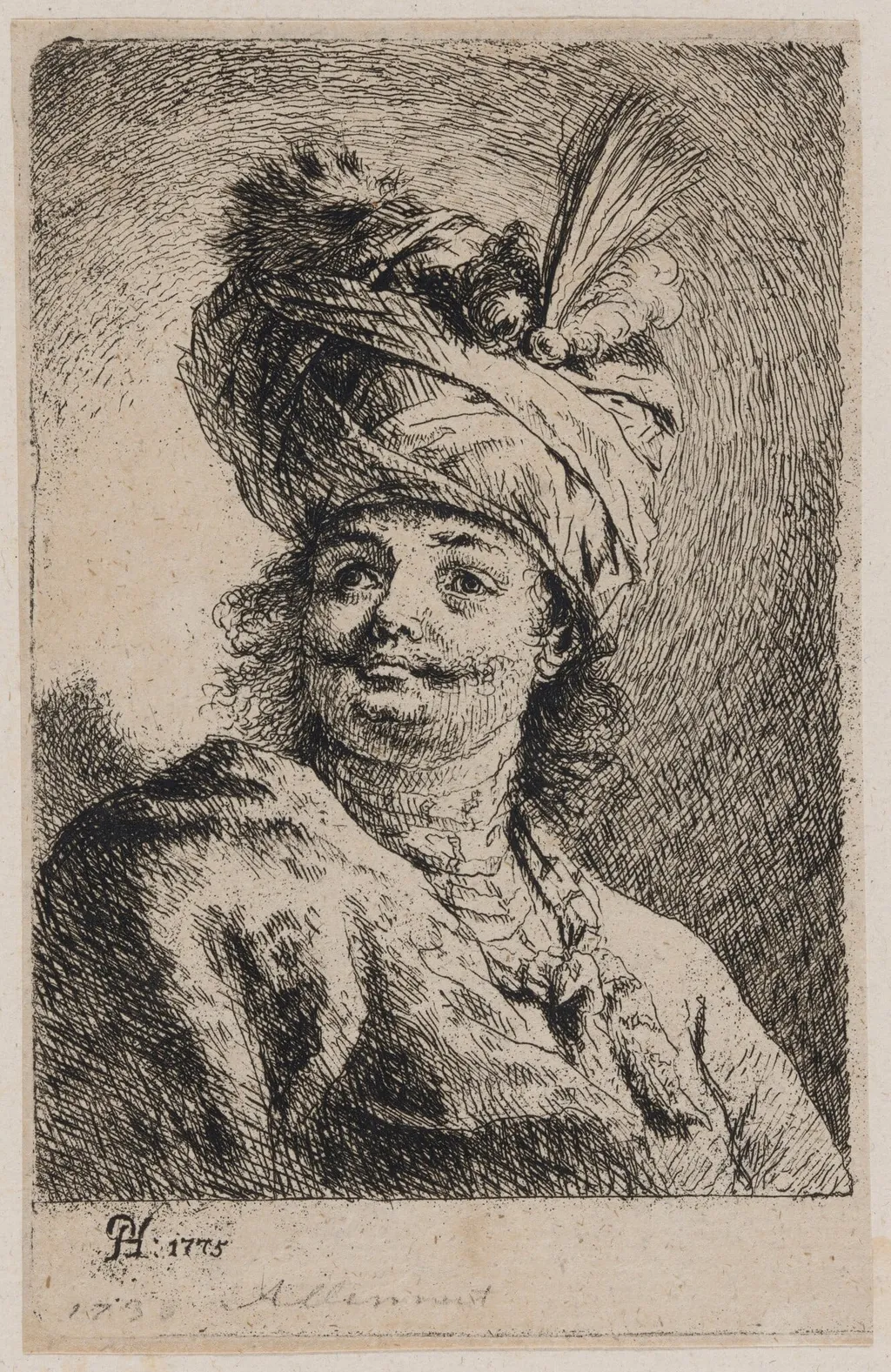 Oriental with a Turban, Three-Quarter View, by Paul Haubenstricker, ink, 1775