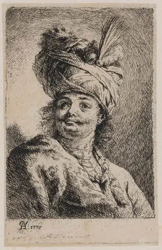 Oriental with a Turban, Three-Quarter View, by Paul Haubenstricker, ink, 1775
