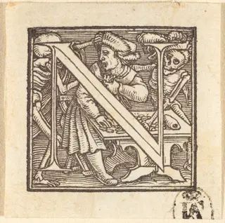 Letter N, by Hans Lützelburger, ink, 1523