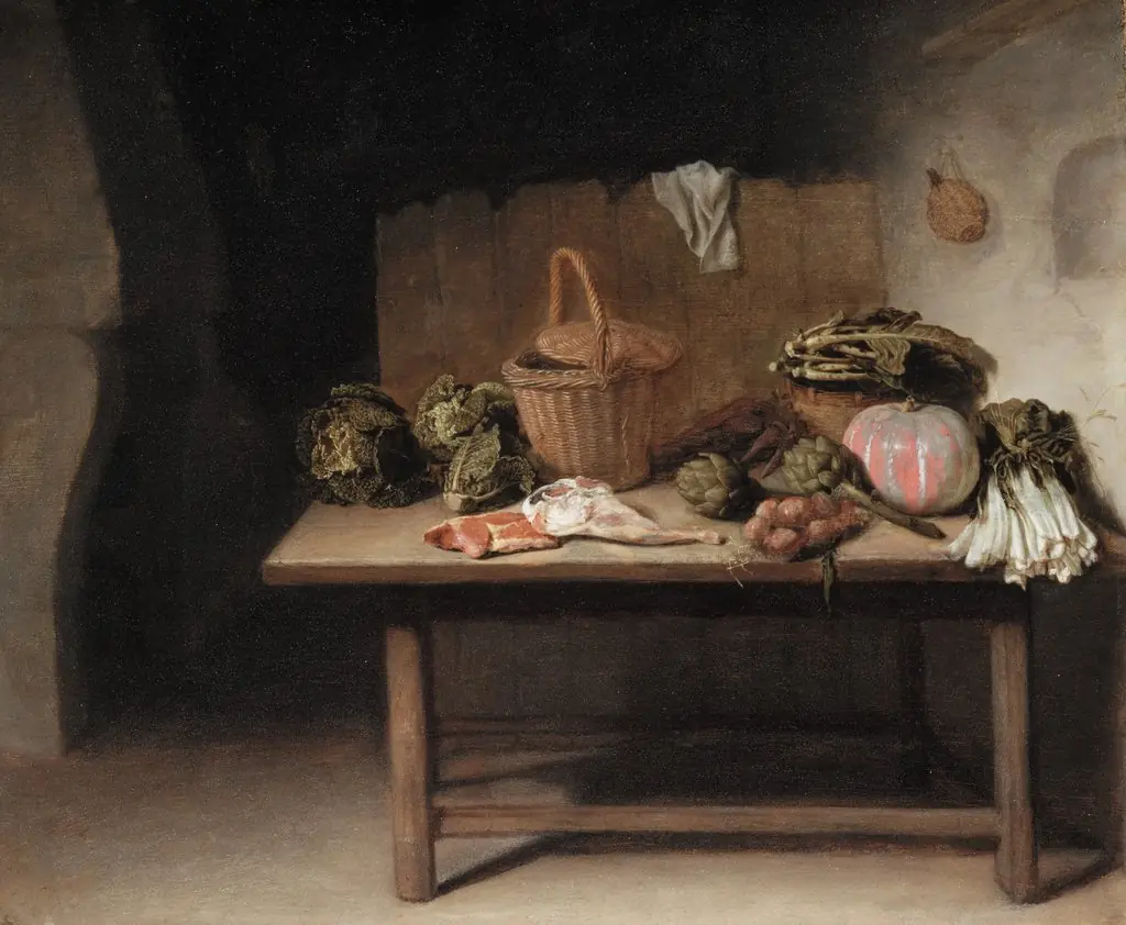 Interior with a Still Life on a Work Table, by Hendrik Martenszoon Sorgh, unspecified, 1655