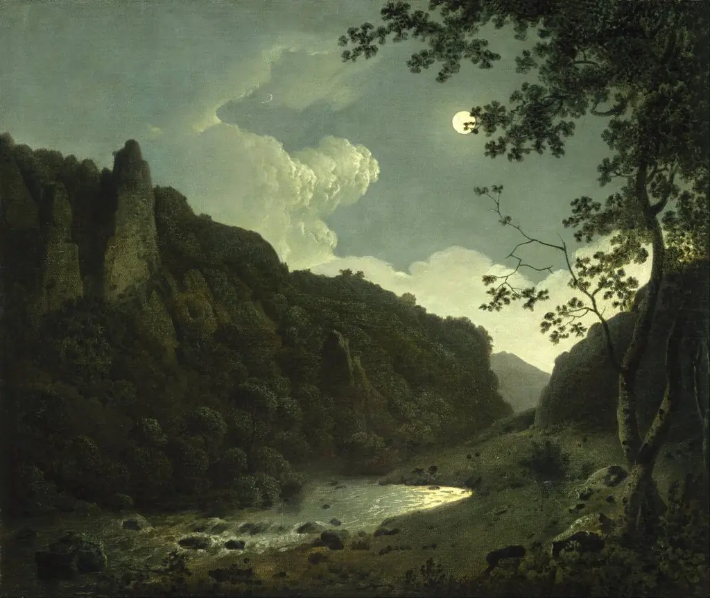 Dovedale by Moonlight, by Joseph Wright of Derby, oil, 1793