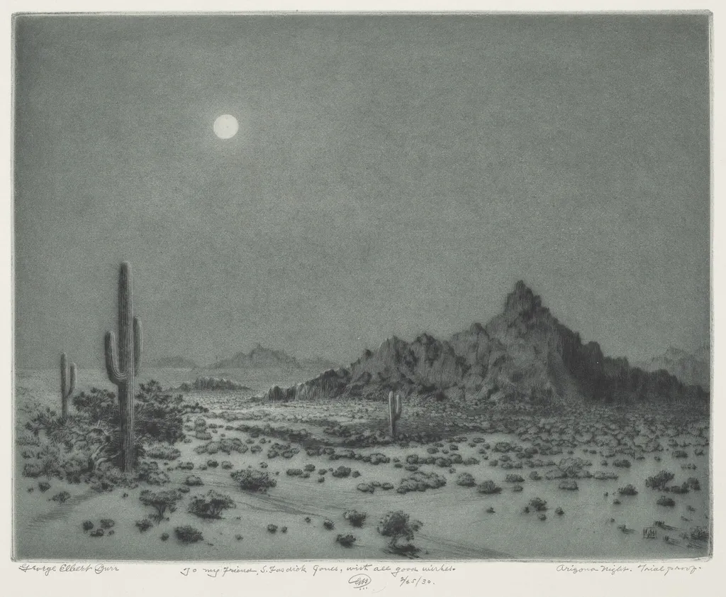 Arizona Night, by George Elbert Burr, ink, 1930