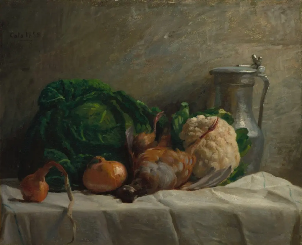 Still Life with Vegetables, Partridge, and a Jug, by Adolphe-Félix Cals, unspecified, 1858