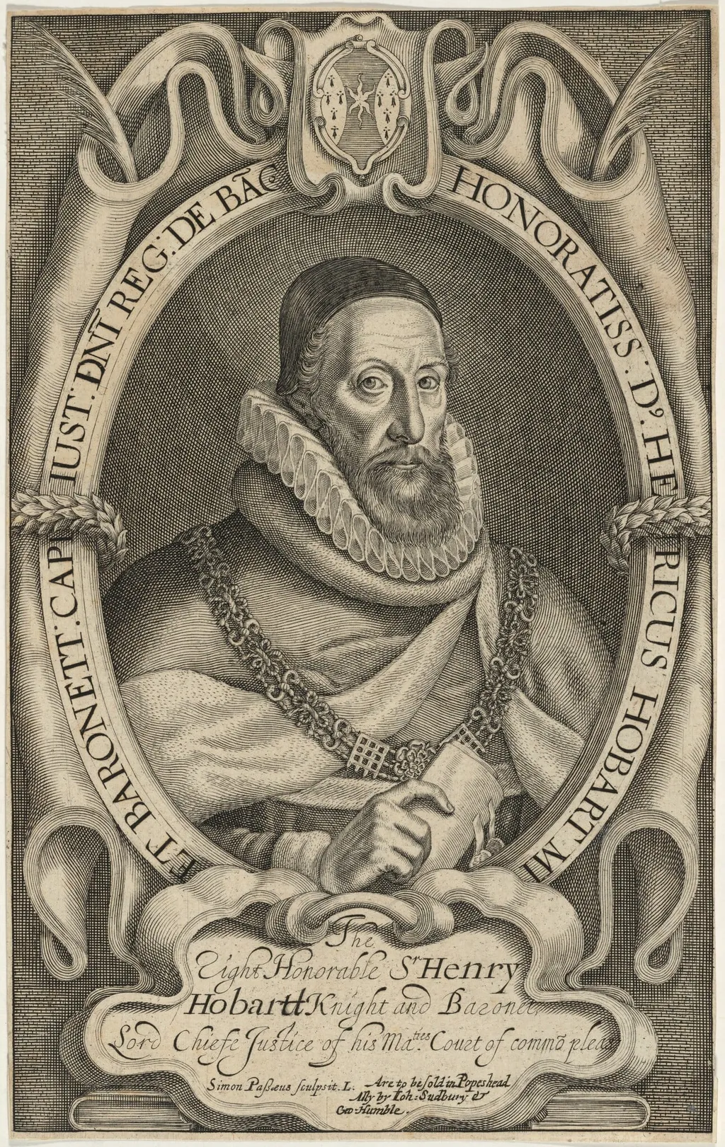 Sir Henry Hobart, by Simon van de Passe, ink, 1621