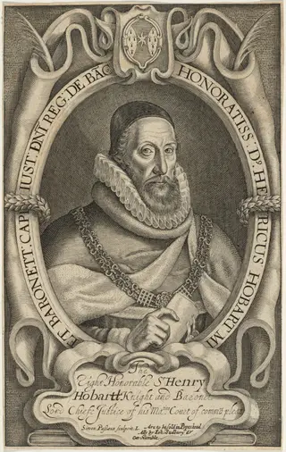 Sir Henry Hobart, by Simon van de Passe, ink, 1621