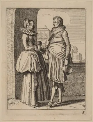 Two Figures in Costume, by Velde, Jan van de, II, ink, 1617