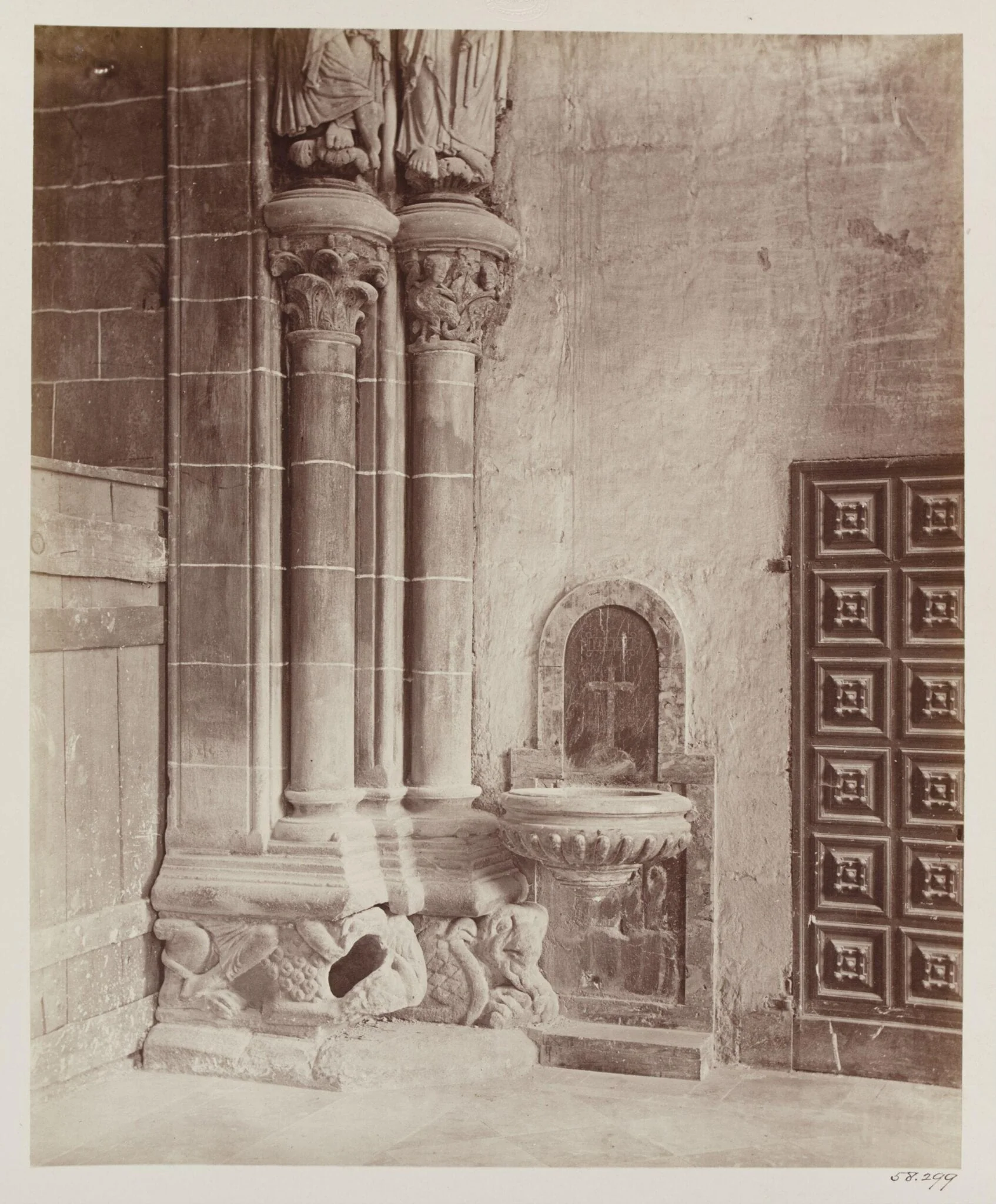 Cathedral, Santiago, Spain, Portico de la Gloria, detail of column at South wall, detail