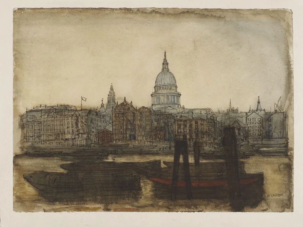 St. Paul's Cathedral from the River Thames, by George Clausen, watercolor, 1852