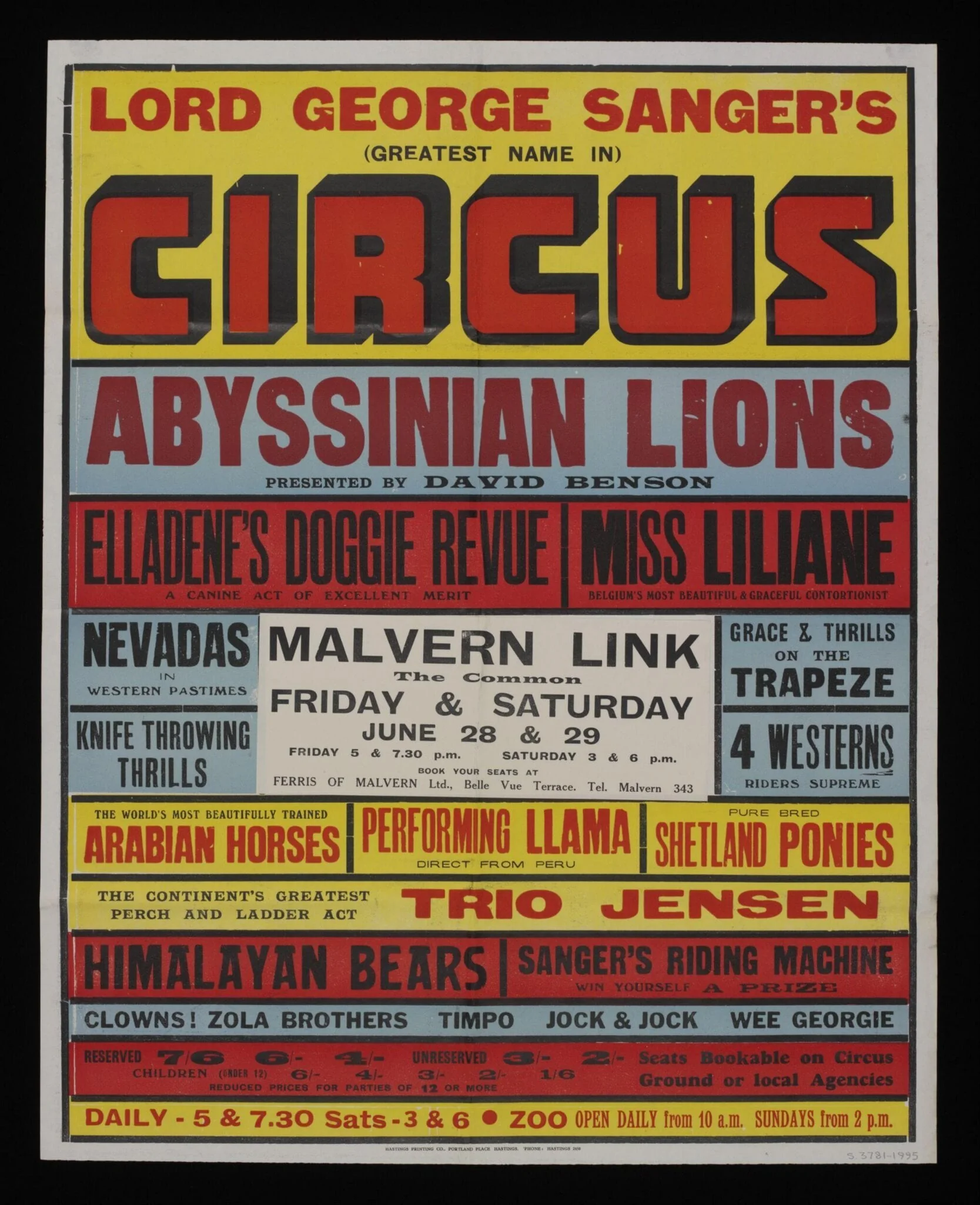 Tour poster advertising Lord George Sanger's Circus, Malvern Link, 1957, detail